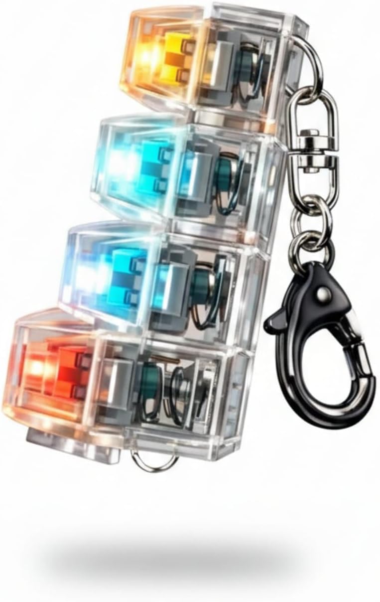 Işıklı Mekanik Klavye Tuşlu Anahtarlık, Stres Azaltıcı Click Sesli, Şeffaf Tasarım, Çok Renkli LED, Fidget Oyuncağı