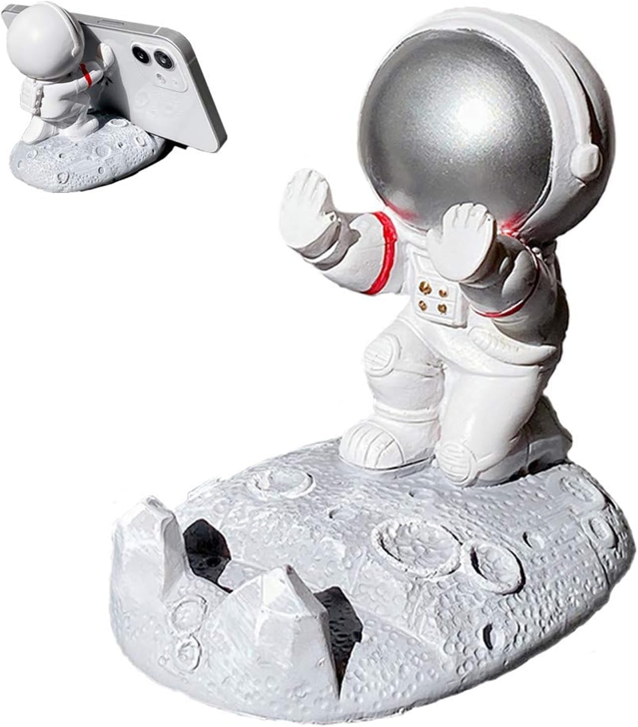 Cep telefonu standı, Astronot Tasarımlı Yaratıcı Telefon Tutucu, Eğlenceli Masaüstü Telefon Standı, Sevimli Uzay Temalı, Akıllı Telefon ve Tabletler İçin, Ev Dekorasyon Aksesuarı (Gümüş)